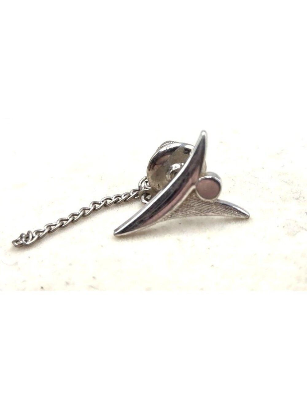 Abstract Silver Lapel Pin With Chain - Modernist Design